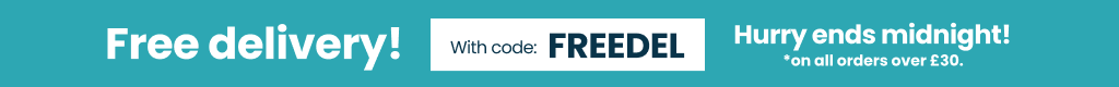 Enjoy free delivery* with code: FREEDEL. Hurry limited time only! *on all orders over £30